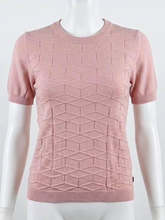 Kamiseta Tops - Kamiseta Pink Textured Short Sleeve Knit Sweater Top Size L For layering in Fall